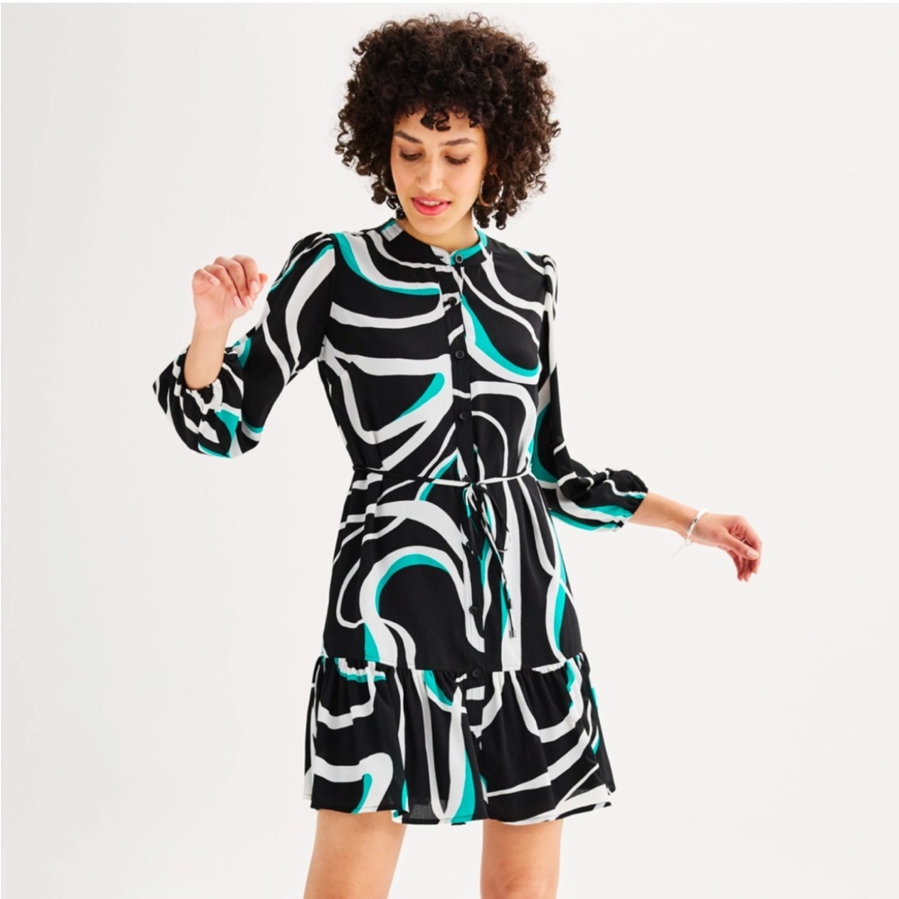 Brand New Women's Nine West Long Sleeve Belted Mini Dress, Size Large, NWT - Picture 2 of 5